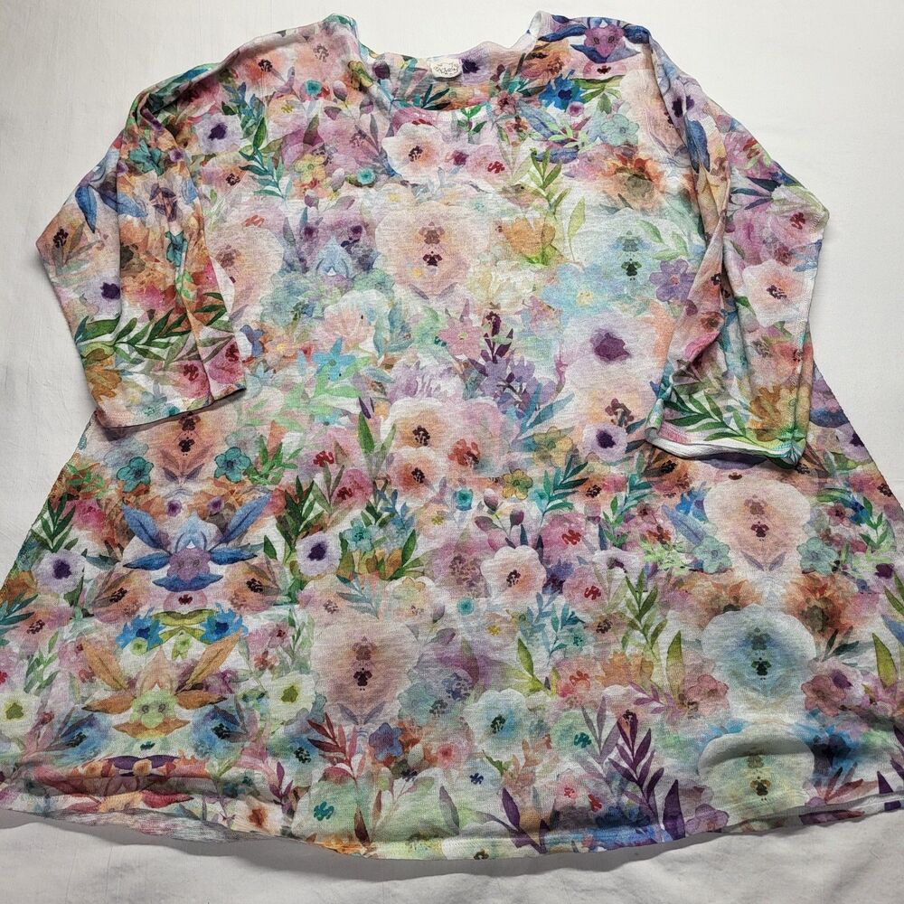 ET'Lois XL Multi Color Tunic 3/4 Sleeve Watercolor Orchid Swing